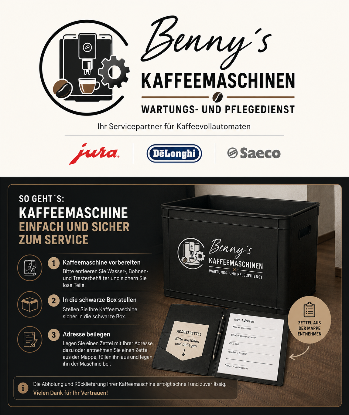 Hinweisschild zur Geräteannahme in der schwarzen Box